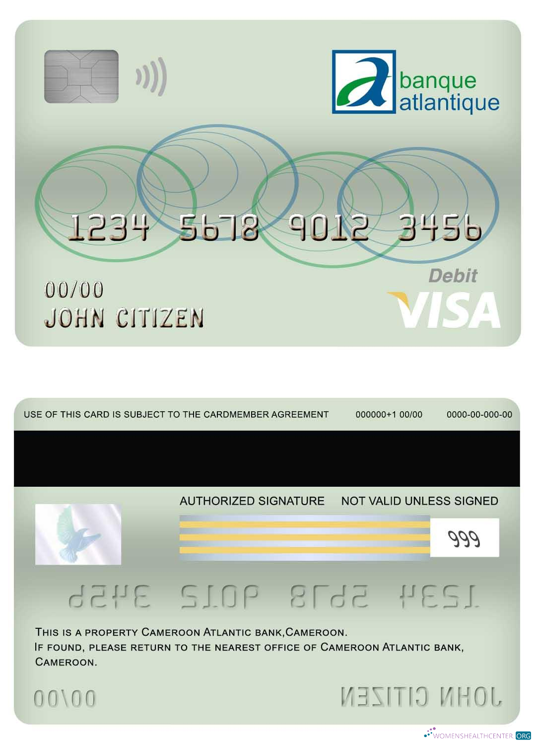 Download Cameroon Atlantic bank visa debit card Photoshop template